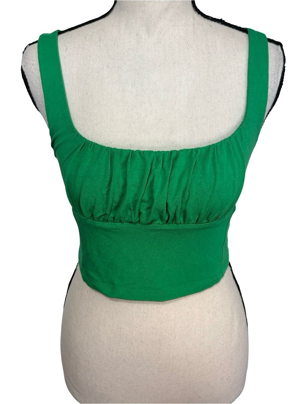 Wilfred Free Aritzia Green Ruched Bust Cropped Tank Top Size Small